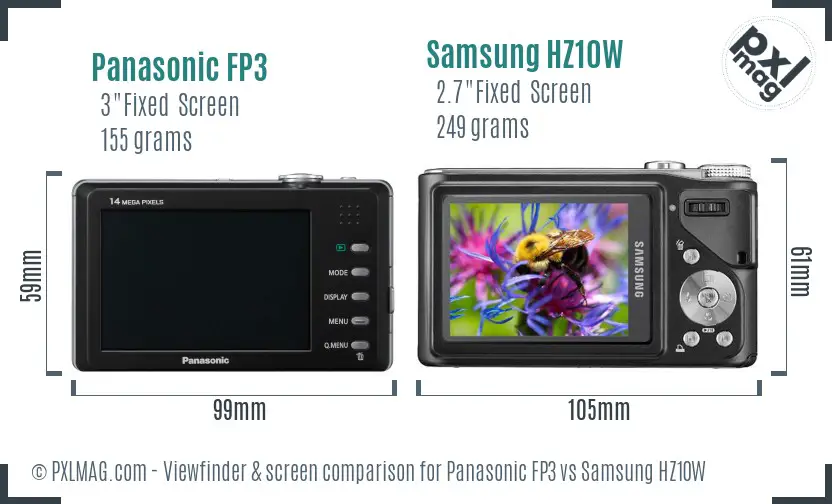 Panasonic FP3 vs Samsung HZ10W Screen and Viewfinder comparison