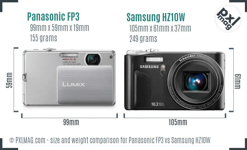 Panasonic FP3 vs Samsung HZ10W size comparison