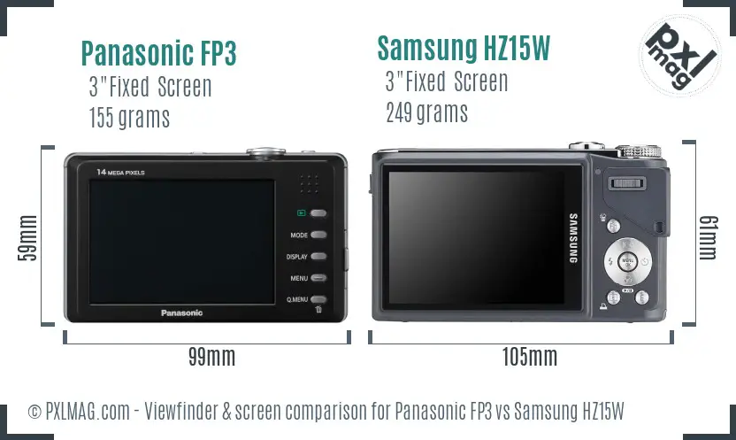 Panasonic FP3 vs Samsung HZ15W Screen and Viewfinder comparison