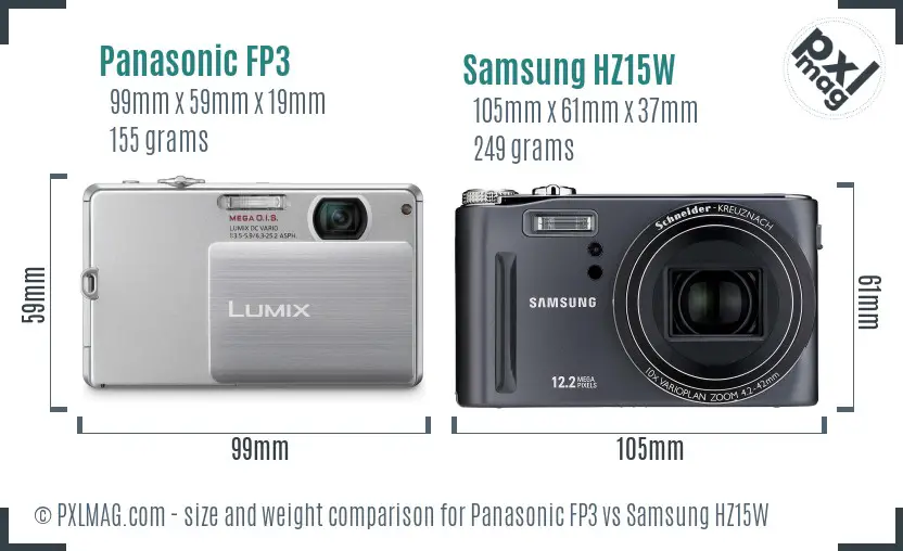Panasonic FP3 vs Samsung HZ15W size comparison