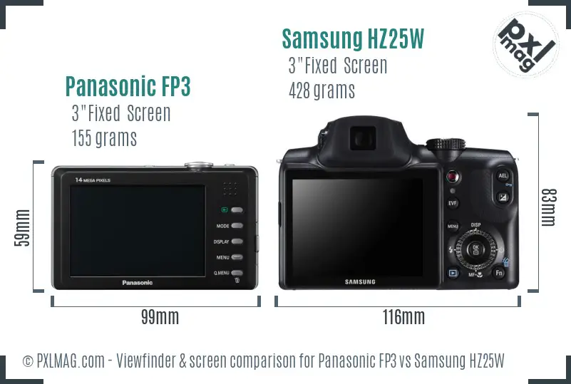 Panasonic FP3 vs Samsung HZ25W Screen and Viewfinder comparison