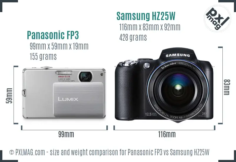 Panasonic FP3 vs Samsung HZ25W size comparison