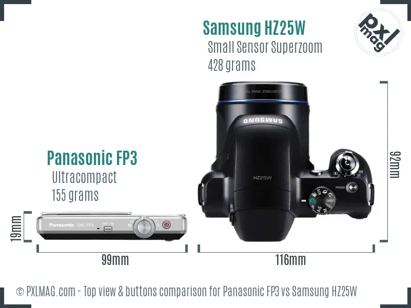 Panasonic FP3 vs Samsung HZ25W top view buttons comparison