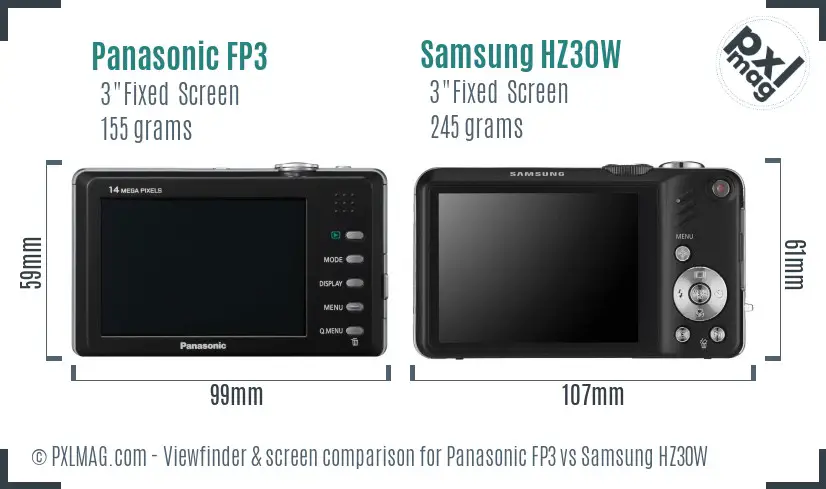 Panasonic FP3 vs Samsung HZ30W Screen and Viewfinder comparison