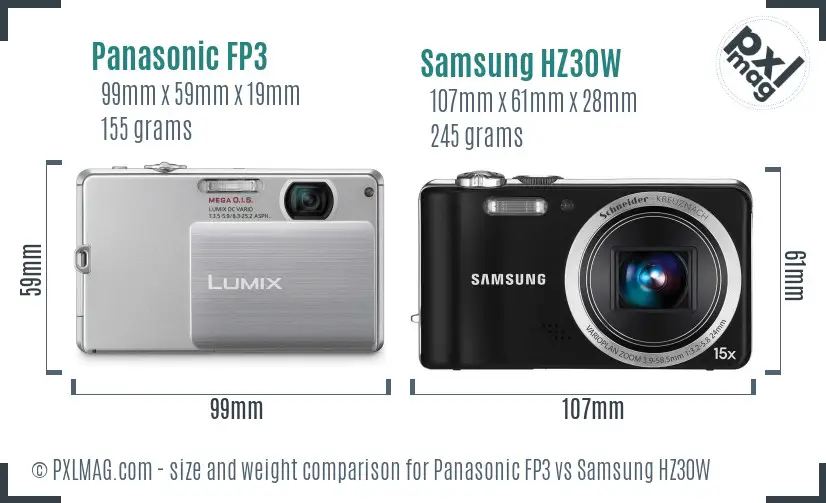 Panasonic FP3 vs Samsung HZ30W size comparison