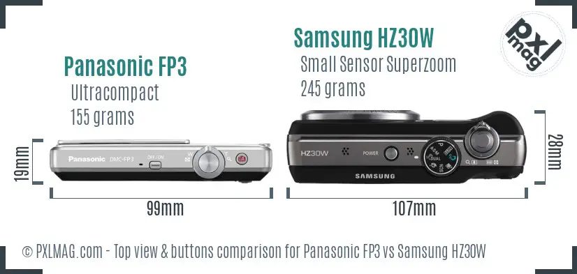 Panasonic FP3 vs Samsung HZ30W top view buttons comparison