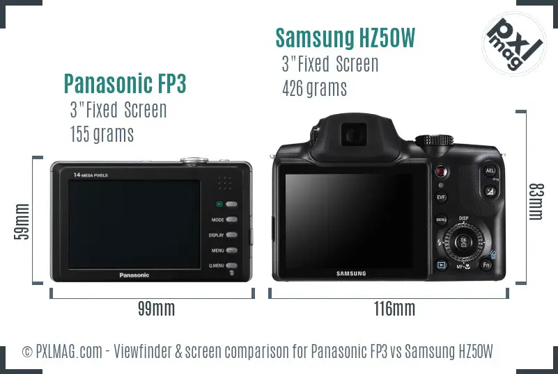 Panasonic FP3 vs Samsung HZ50W Screen and Viewfinder comparison