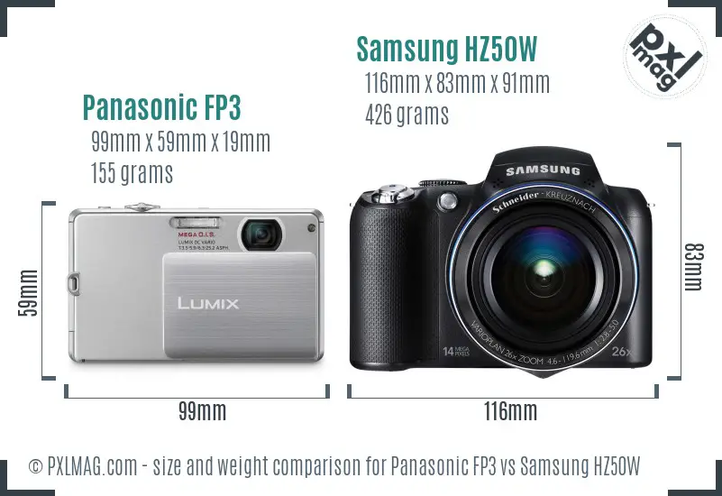 Panasonic FP3 vs Samsung HZ50W size comparison
