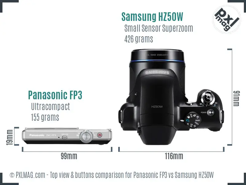 Panasonic FP3 vs Samsung HZ50W top view buttons comparison