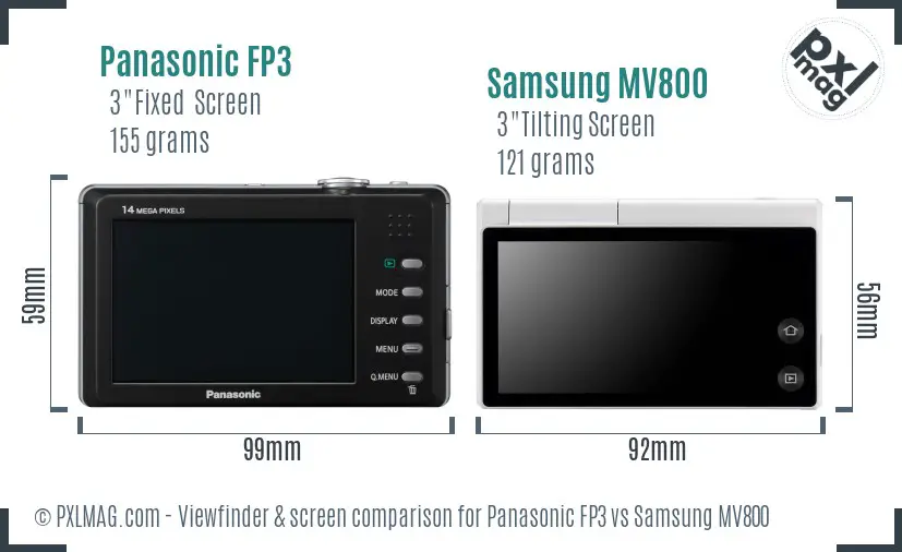 Panasonic FP3 vs Samsung MV800 Screen and Viewfinder comparison
