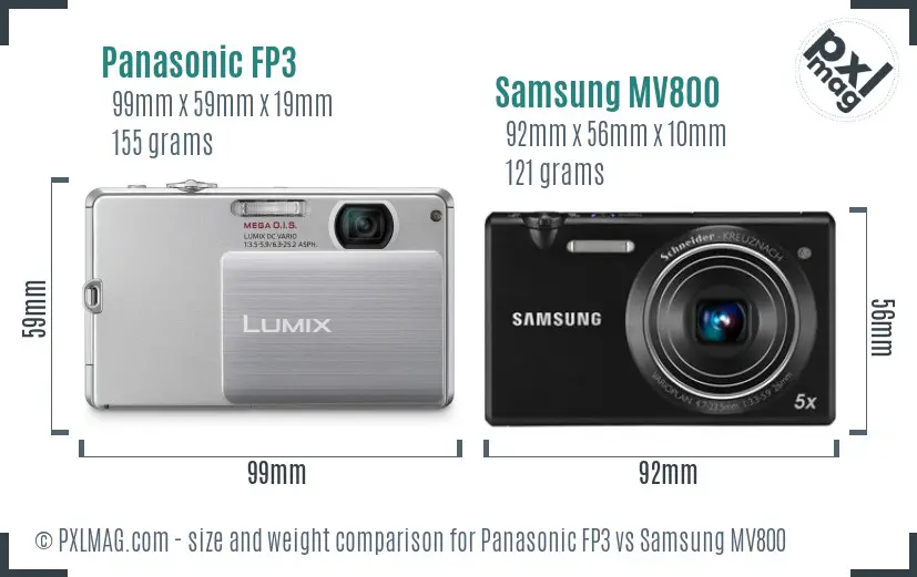 Panasonic FP3 vs Samsung MV800 size comparison