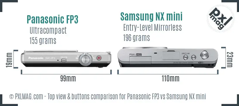 Panasonic FP3 vs Samsung NX mini top view buttons comparison Panasonic FP3 vs Samsung NX mini top view buttons comparison