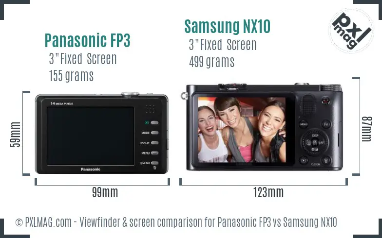 Panasonic FP3 vs Samsung NX10 Screen and Viewfinder comparison