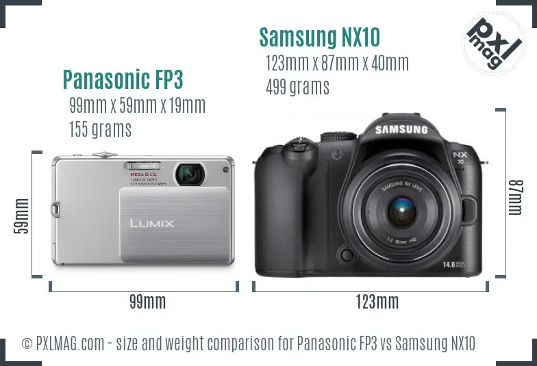 Panasonic FP3 vs Samsung NX10 size comparison