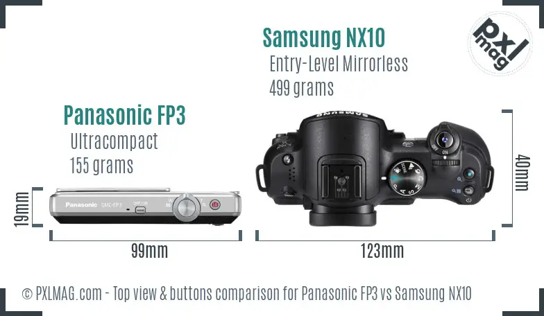 Panasonic FP3 vs Samsung NX10 top view buttons comparison
