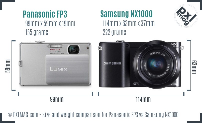 Panasonic FP3 vs Samsung NX1000 size comparison