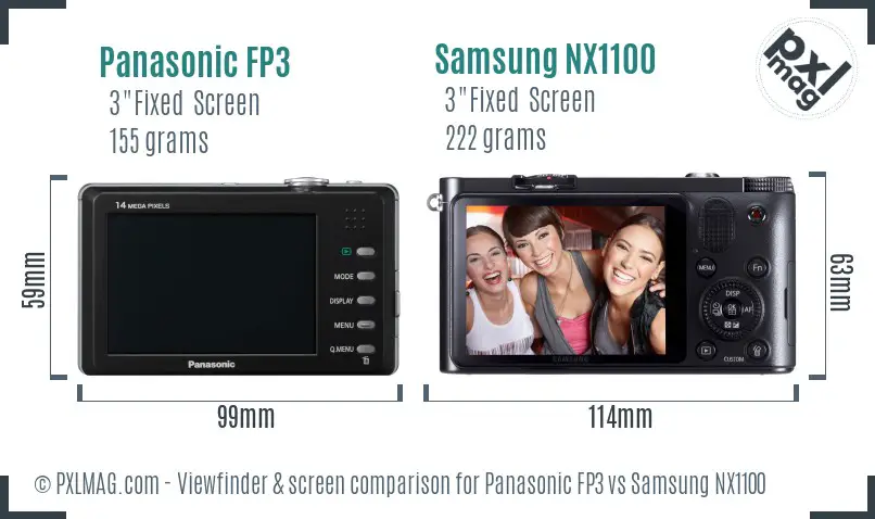 Panasonic FP3 vs Samsung NX1100 Screen and Viewfinder comparison
