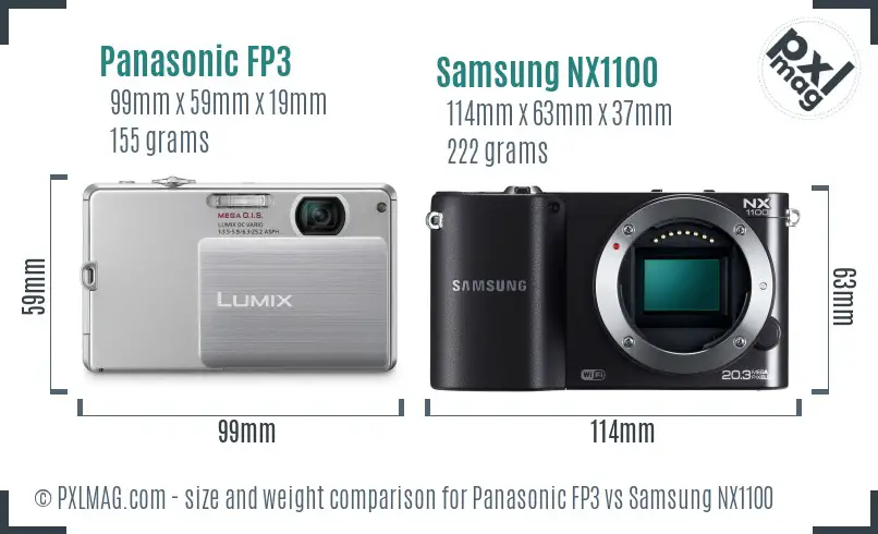 Panasonic FP3 vs Samsung NX1100 size comparison