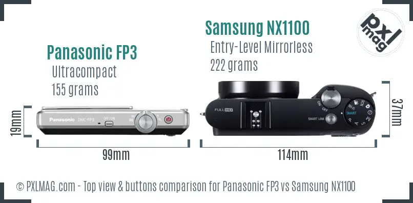 Panasonic FP3 vs Samsung NX1100 top view buttons comparison