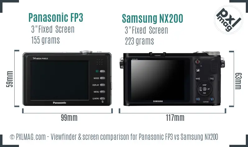 Panasonic FP3 vs Samsung NX200 Screen and Viewfinder comparison