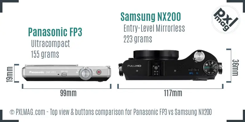 Panasonic FP3 vs Samsung NX200 top view buttons comparison
