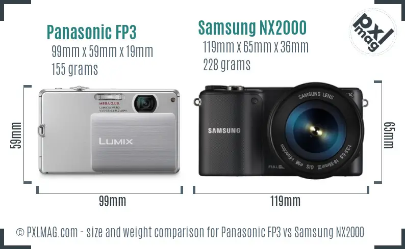 Panasonic FP3 vs Samsung NX2000 size comparison