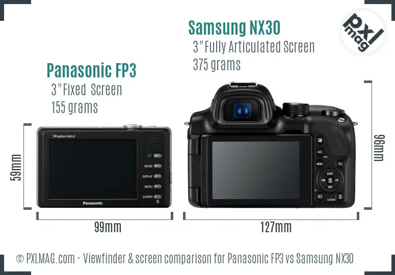 Panasonic FP3 vs Samsung NX30 Screen and Viewfinder comparison
