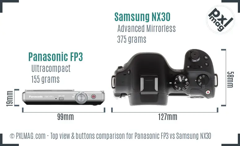 Panasonic FP3 vs Samsung NX30 top view buttons comparison