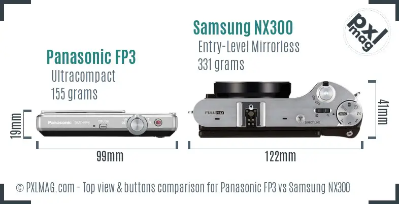 Panasonic FP3 vs Samsung NX300 top view buttons comparison