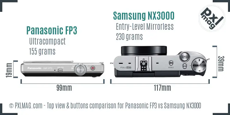 Panasonic FP3 vs Samsung NX3000 top view buttons comparison Panasonic FP3 vs Samsung NX3000 top view buttons comparison