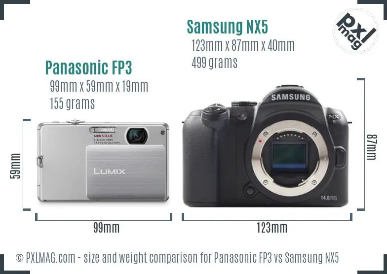 Panasonic FP3 vs Samsung NX5 size comparison