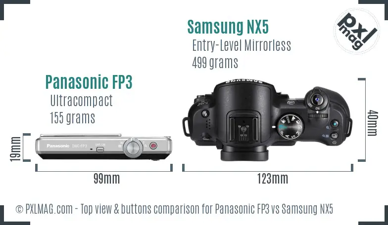 Panasonic FP3 vs Samsung NX5 top view buttons comparison