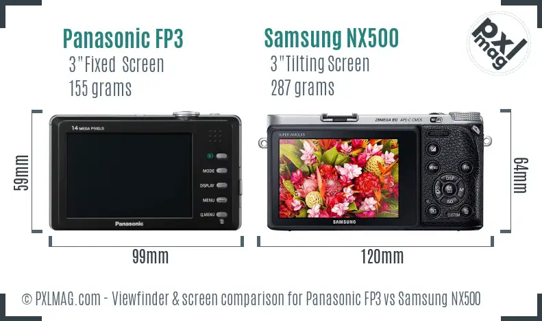 Panasonic FP3 vs Samsung NX500 Screen and Viewfinder comparison