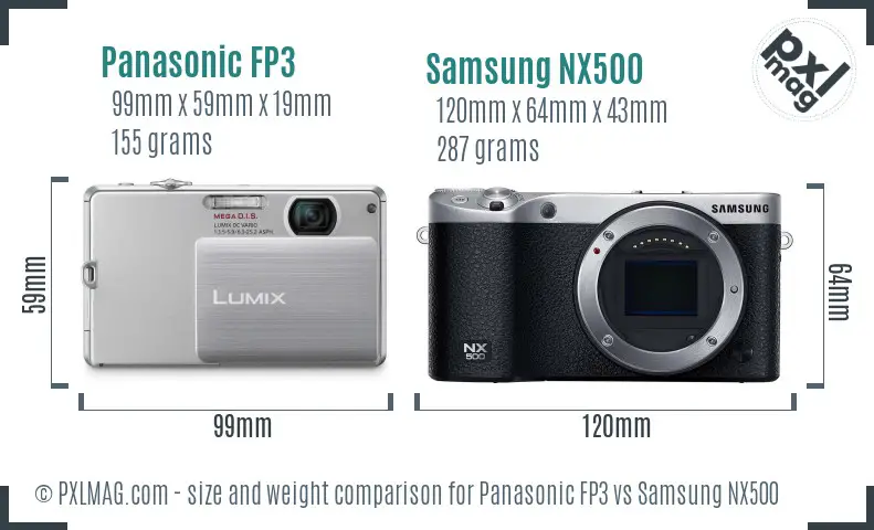 Panasonic FP3 vs Samsung NX500 size comparison