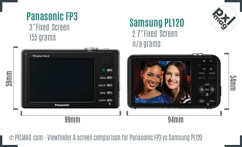 Panasonic FP3 vs Samsung PL120 Screen and Viewfinder comparison Panasonic FP3 vs Samsung PL120 Screen and Viewfinder comparison