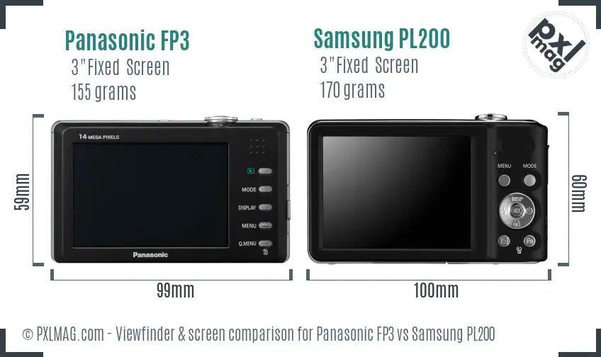 Panasonic FP3 vs Samsung PL200 Screen and Viewfinder comparison