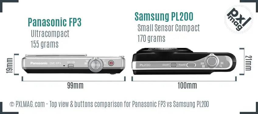 Panasonic FP3 vs Samsung PL200 top view buttons comparison