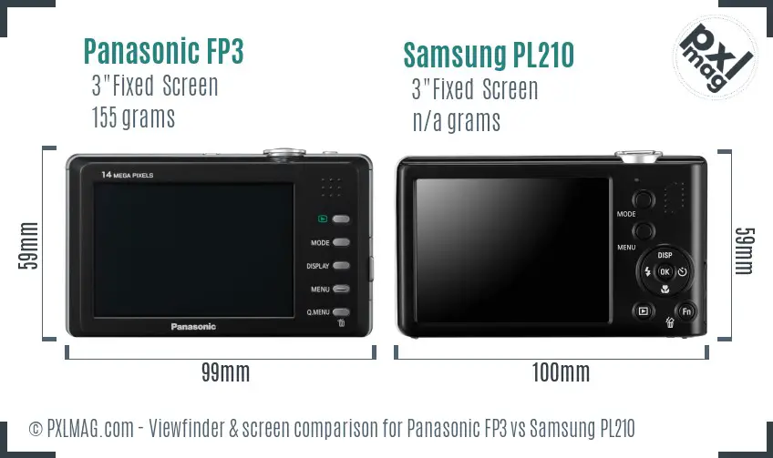 Panasonic FP3 vs Samsung PL210 Screen and Viewfinder comparison