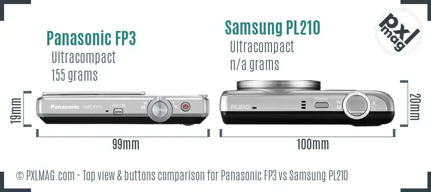 Panasonic FP3 vs Samsung PL210 top view buttons comparison