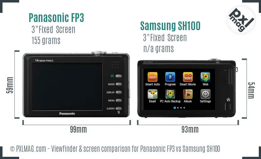 Panasonic FP3 vs Samsung SH100 Screen and Viewfinder comparison
