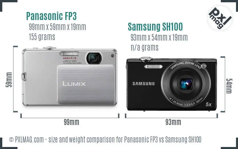 Panasonic FP3 vs Samsung SH100 size comparison