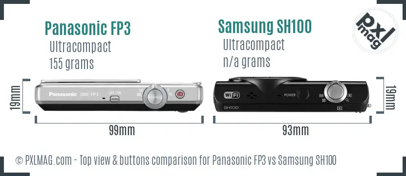Panasonic FP3 vs Samsung SH100 top view buttons comparison