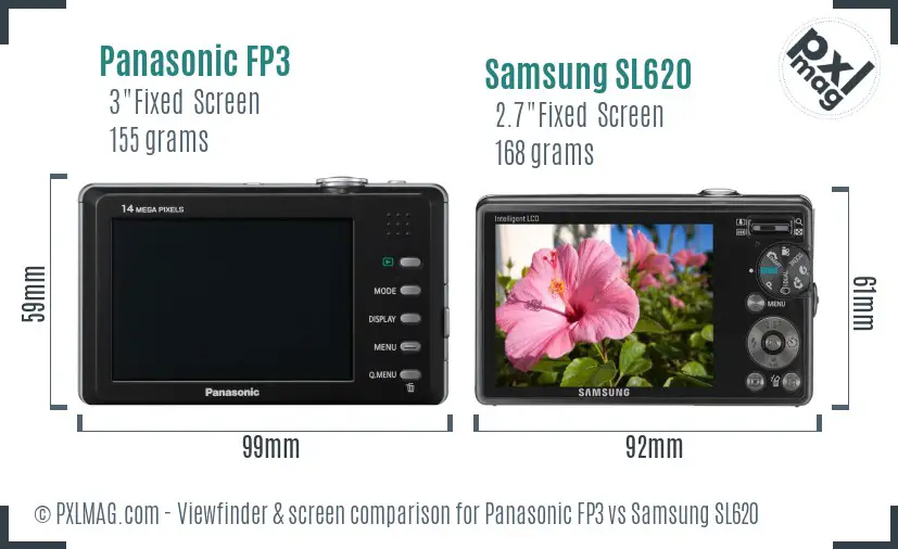 Panasonic FP3 vs Samsung SL620 Screen and Viewfinder comparison