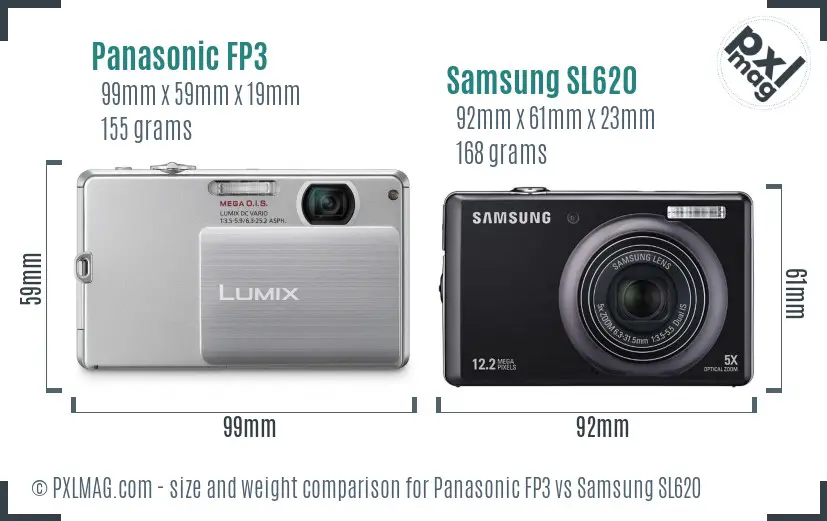 Panasonic FP3 vs Samsung SL620 size comparison