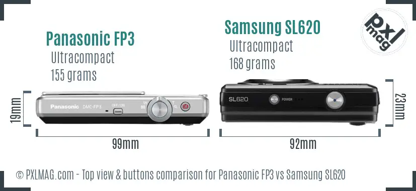 Panasonic FP3 vs Samsung SL620 top view buttons comparison