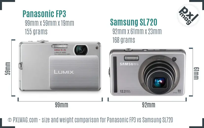 Panasonic FP3 vs Samsung SL720 size comparison