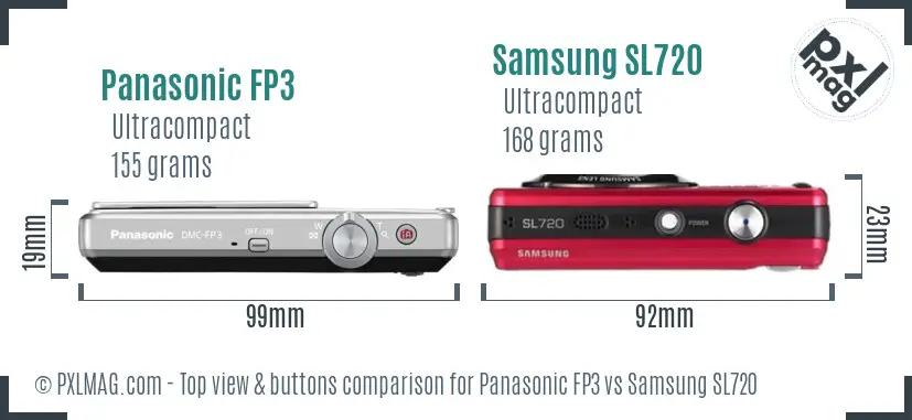 Panasonic FP3 vs Samsung SL720 top view buttons comparison