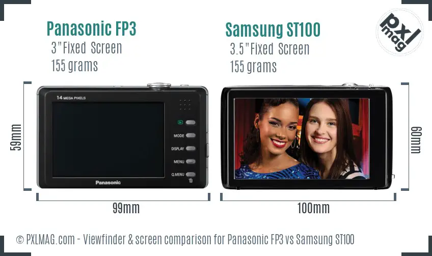 Panasonic FP3 vs Samsung ST100 Screen and Viewfinder comparison