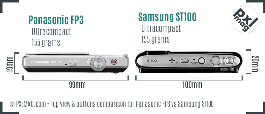 Panasonic FP3 vs Samsung ST100 top view buttons comparison