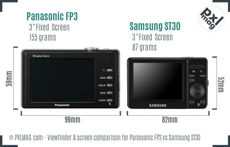 Panasonic FP3 vs Samsung ST30 Screen and Viewfinder comparison